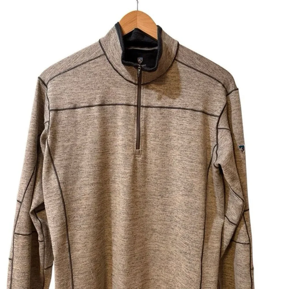 Kuhl Mens Ryder Sweater L Beige 1/4 Zip Pullover Thumbholes Running Hike